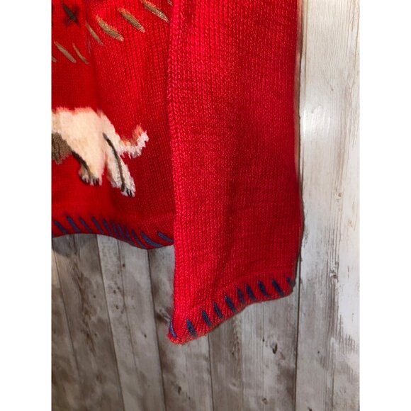 Women's Tribeca Studio Red Novelty Dog Sweater Cardigan Size Large Bone Buttons - Picture 4 of 11